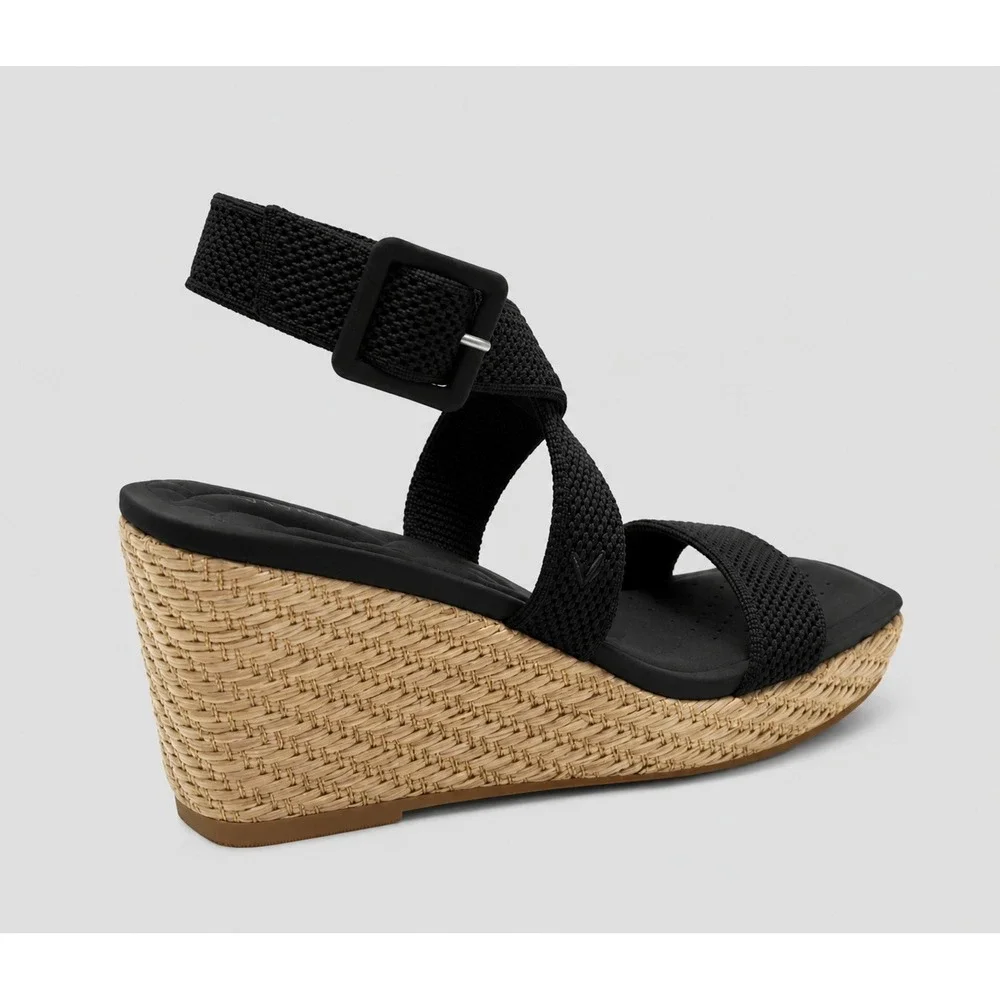 VIVAIA Lyla Black Knit Espadrille Wedge Sandals Square Toe Women Size EU 40 US 9